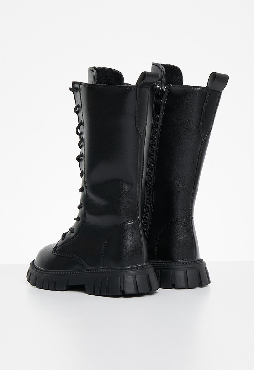 Pop Candy - Kids lace up chunky boots - black