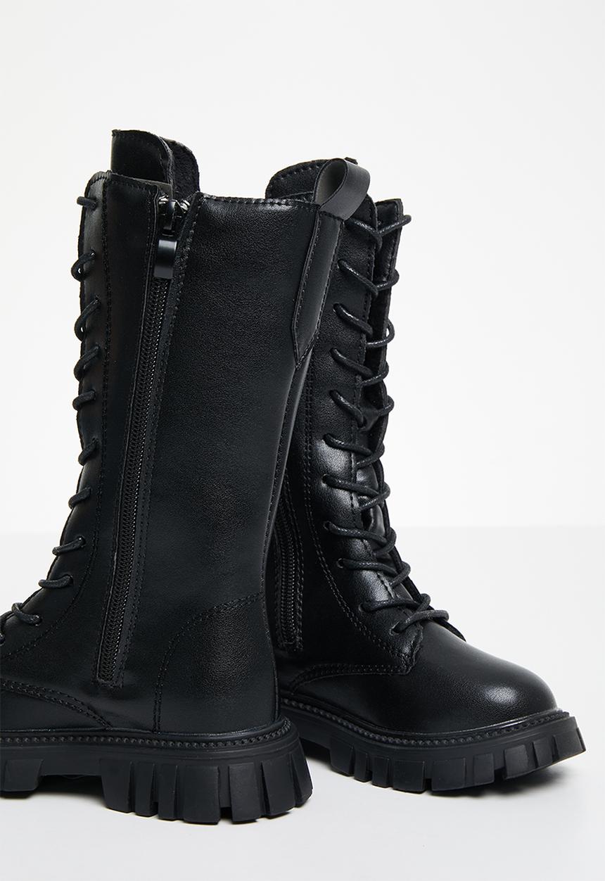 Pop Candy - Kids lace up chunky boots - black