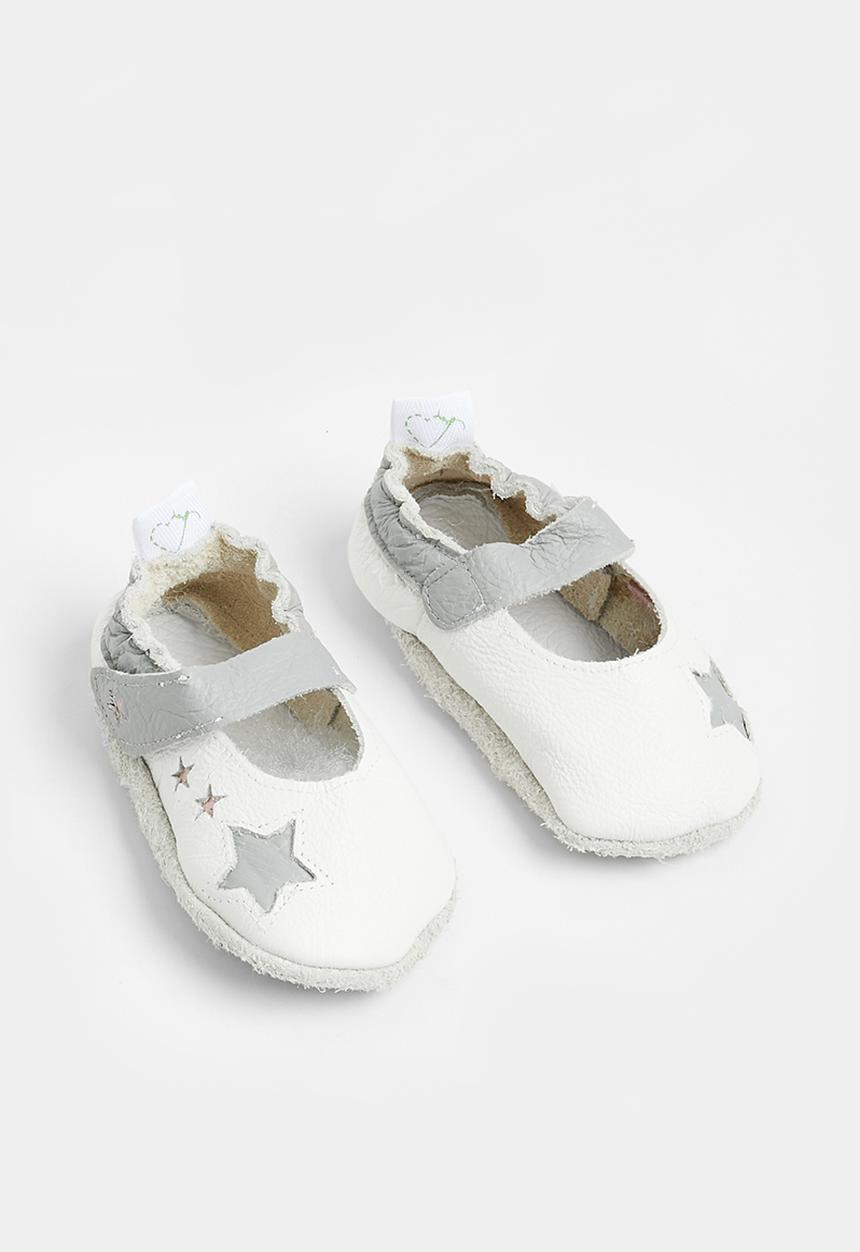 Pitta-Patta Shoes - Mary jane star - white & grey