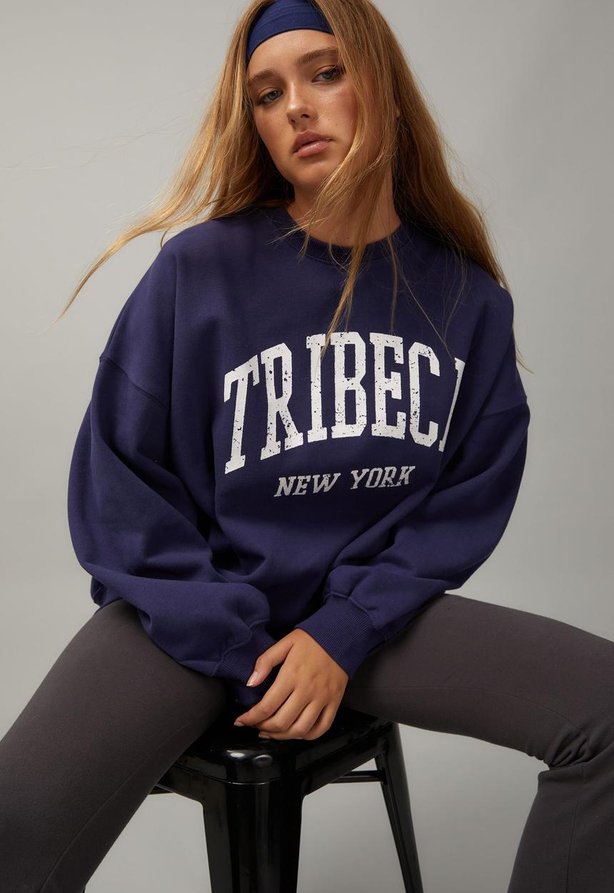 Factorie - Slouchy premium graphic crew - patriot blue/tribeca
