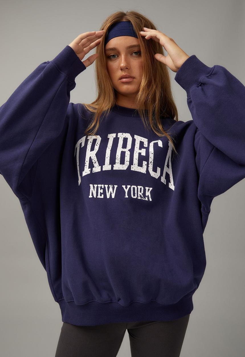 Factorie - Slouchy premium graphic crew - patriot blue/tribeca