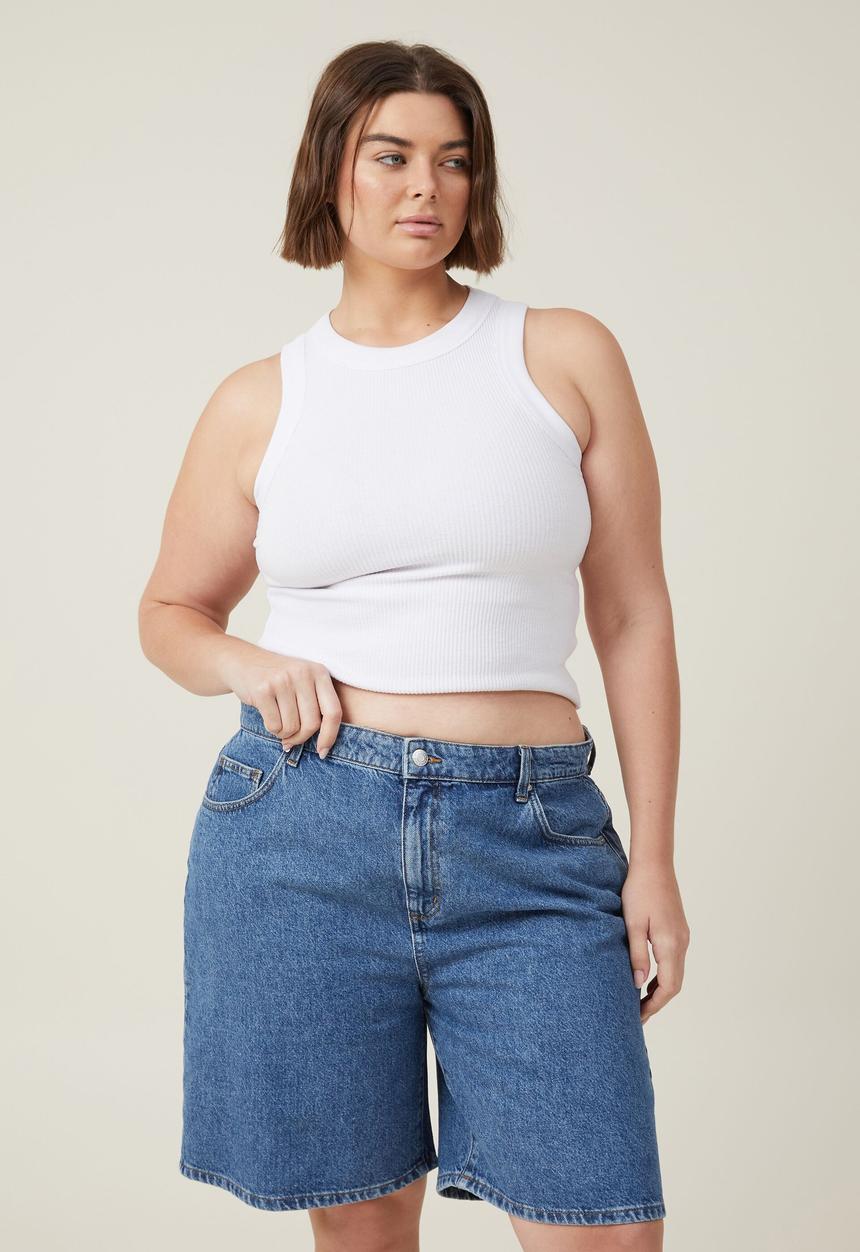 Cotton On - Plus baggy denim short - sea blue