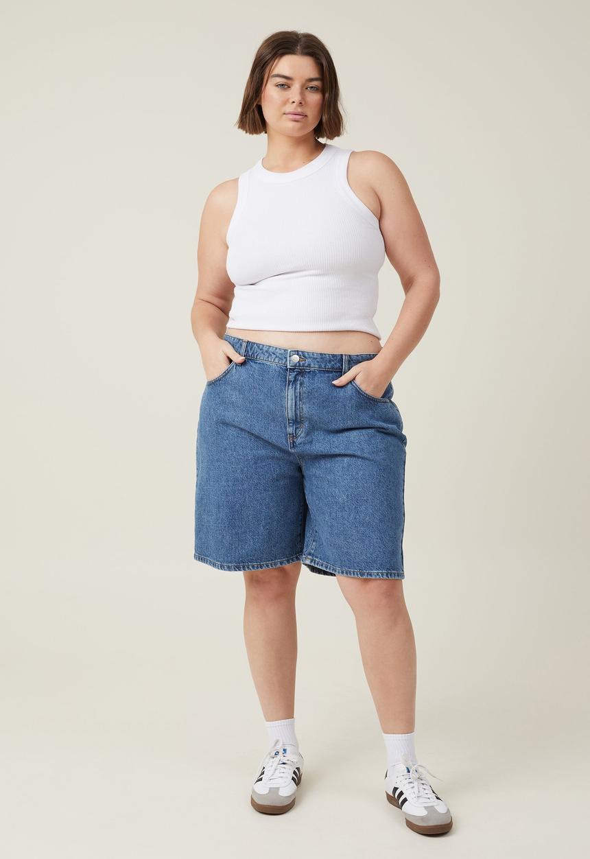 Cotton On - Plus baggy denim short - sea blue