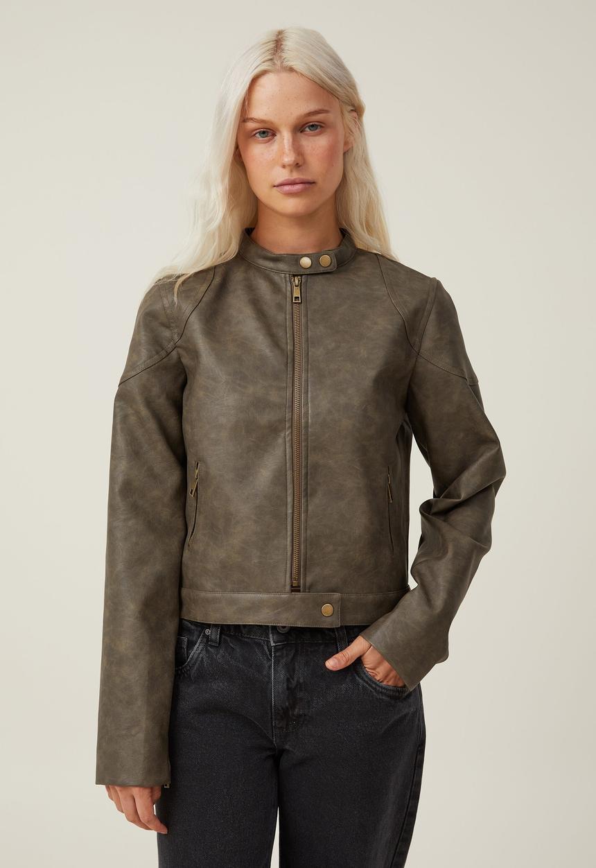 Cotton On - Faux leather moto jacket - vintage brown