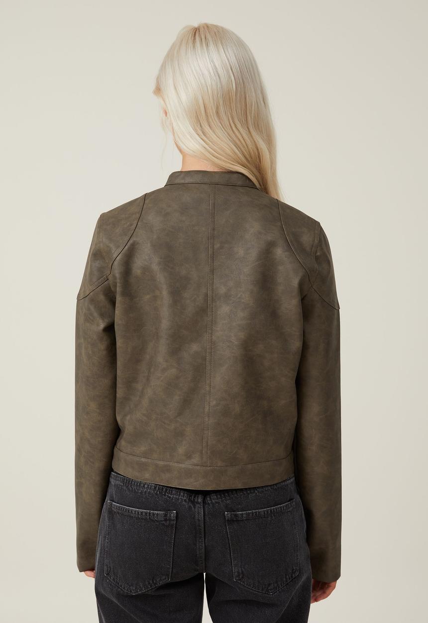 Cotton On - Faux leather moto jacket - vintage brown