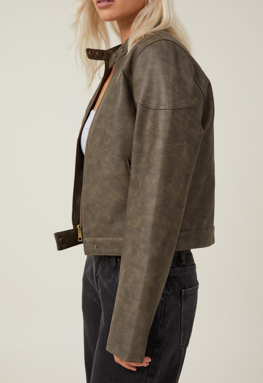 Cotton On - Faux leather moto jacket - vintage brown