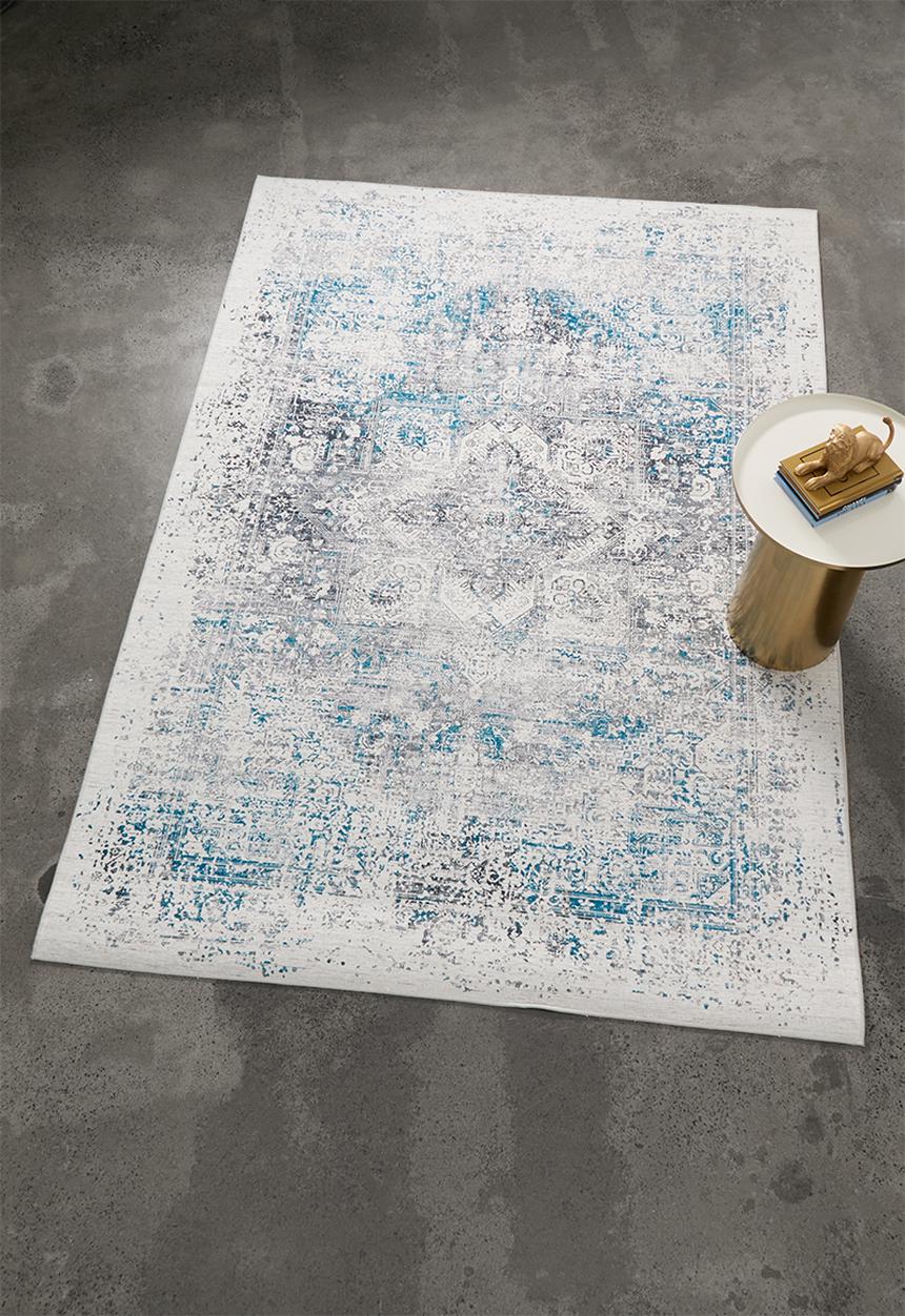 Sixth Floor - Brisbane printed rug - antique blue