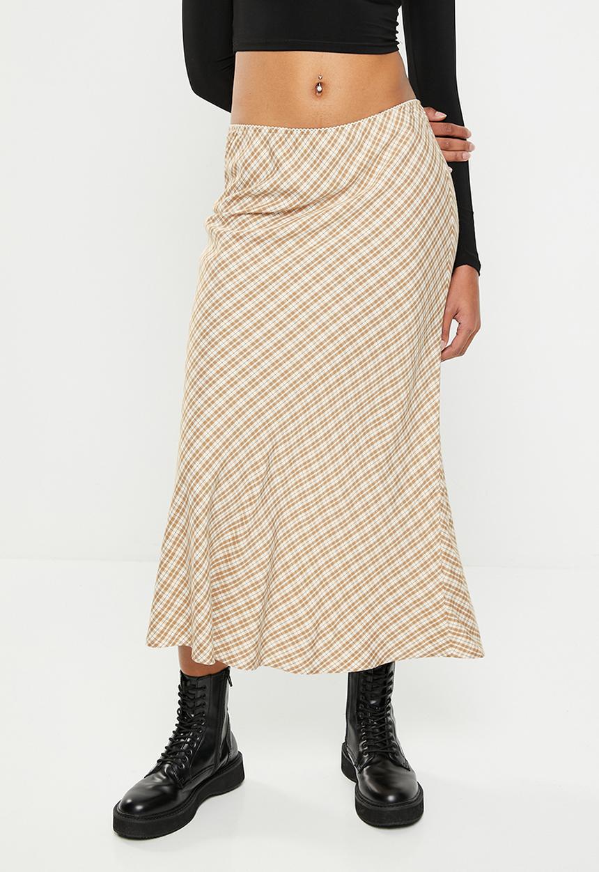 Cotton On - Picot maxi slip skirt - frankie check chestnut