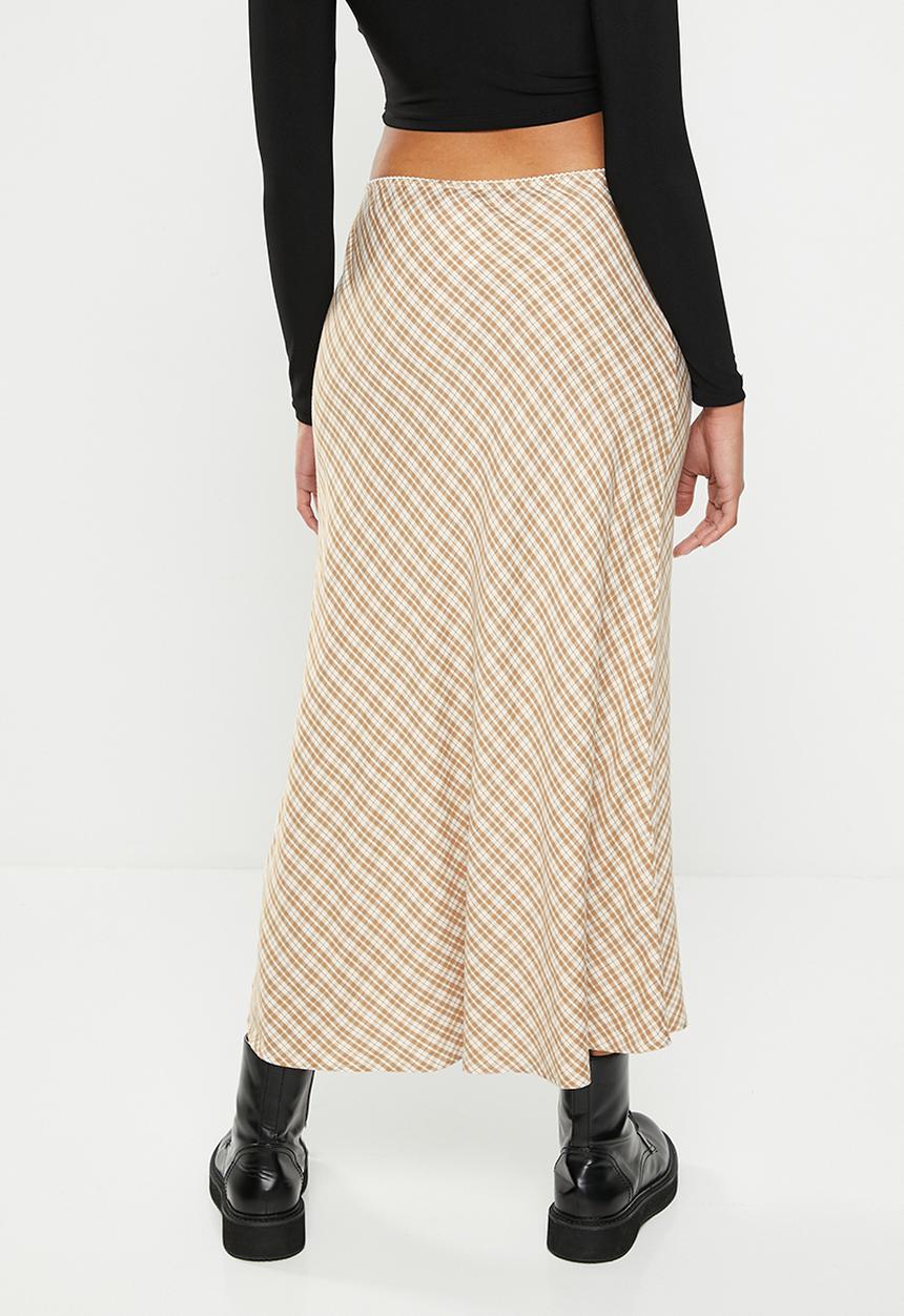 Cotton On - Picot maxi slip skirt - frankie check chestnut