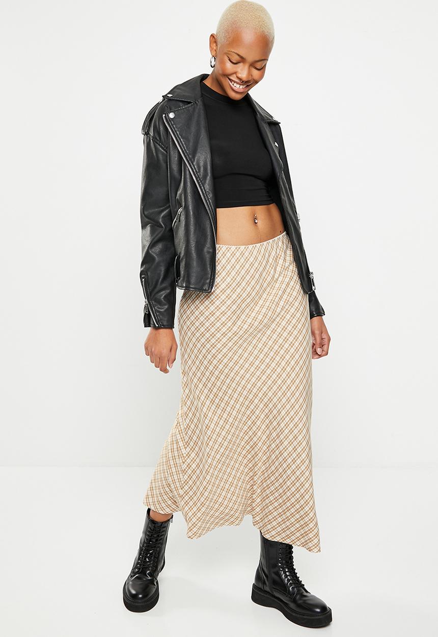 Cotton On - Picot maxi slip skirt - frankie check chestnut