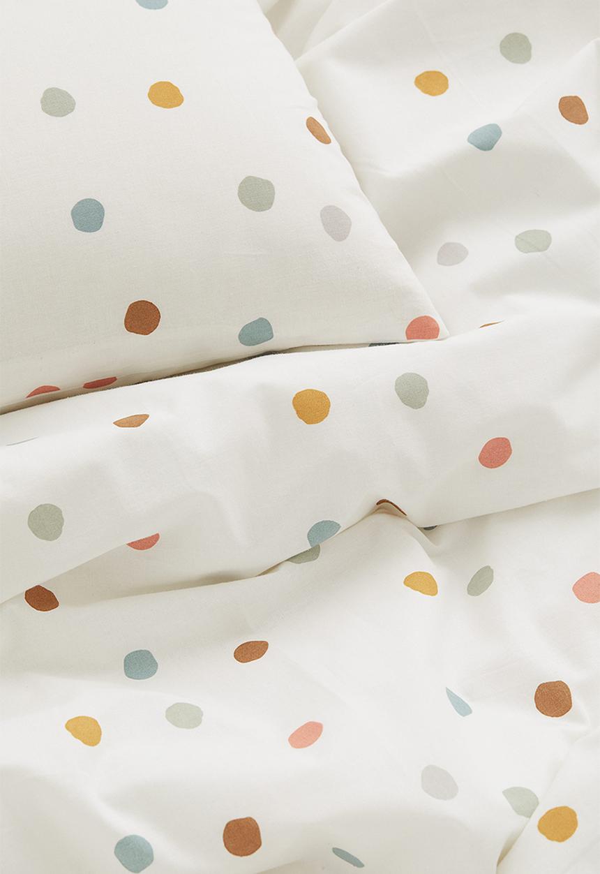 H&M - Cotton single duvet cover set - white/spotted