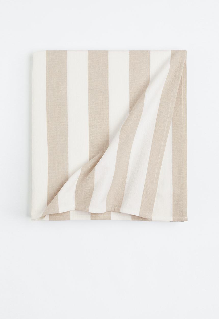H&M - Striped linen-blend tablecloth - light beige/striped