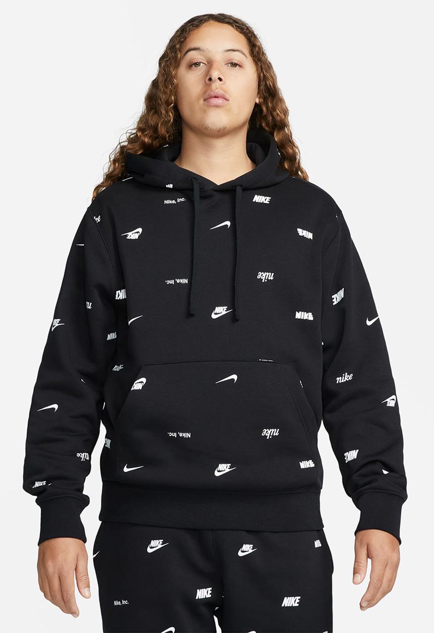 Nike - M nk club+ bb po hoodie aop - black