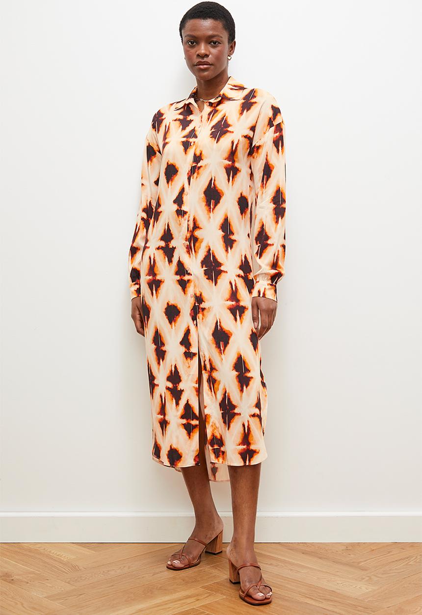 edit - Column collar shirt dress - diamond ikat
