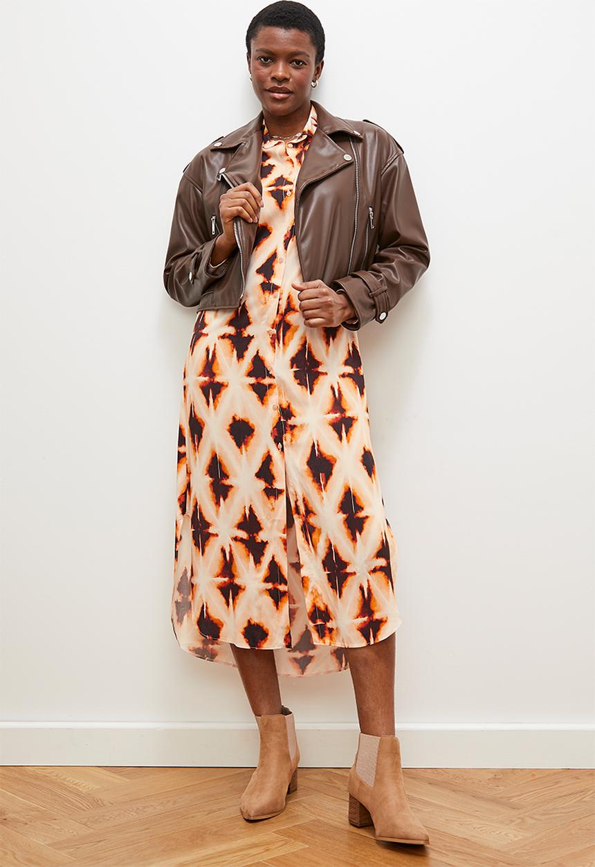 edit - Column collar shirt dress - diamond ikat