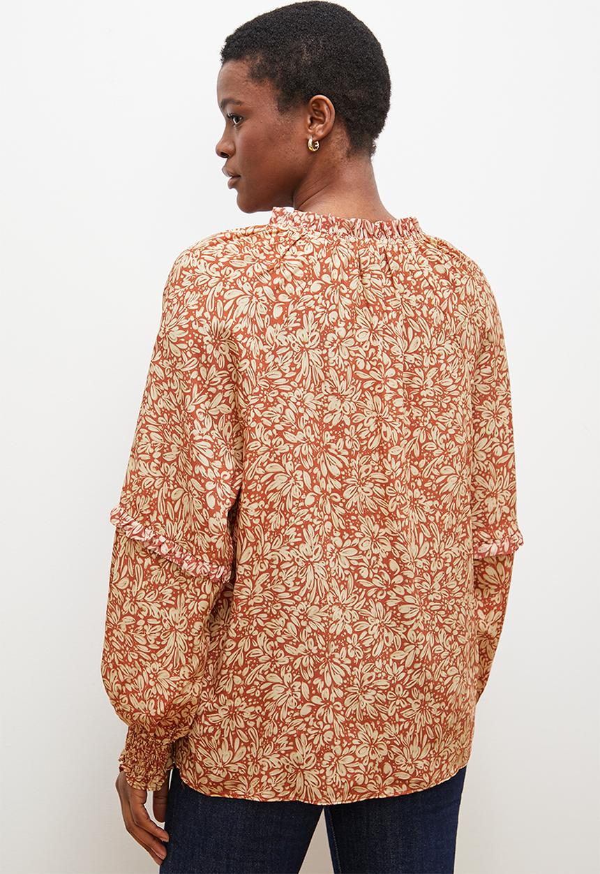 edit - Sheer bellow sleeve blouse - rust ditsy