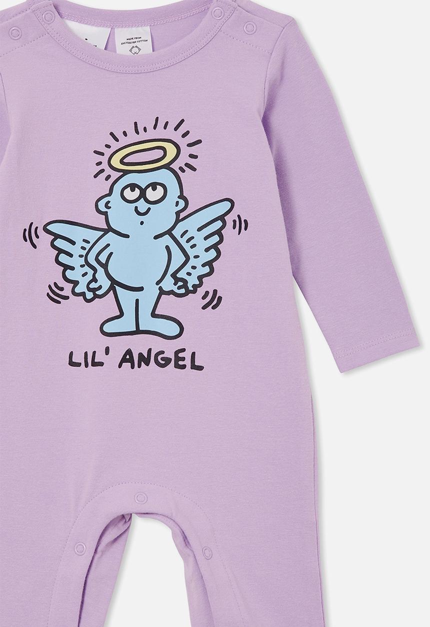 Cotton On - The long sleeve snap romper lcn - lcn kei lilac drop/keith haring lil angel