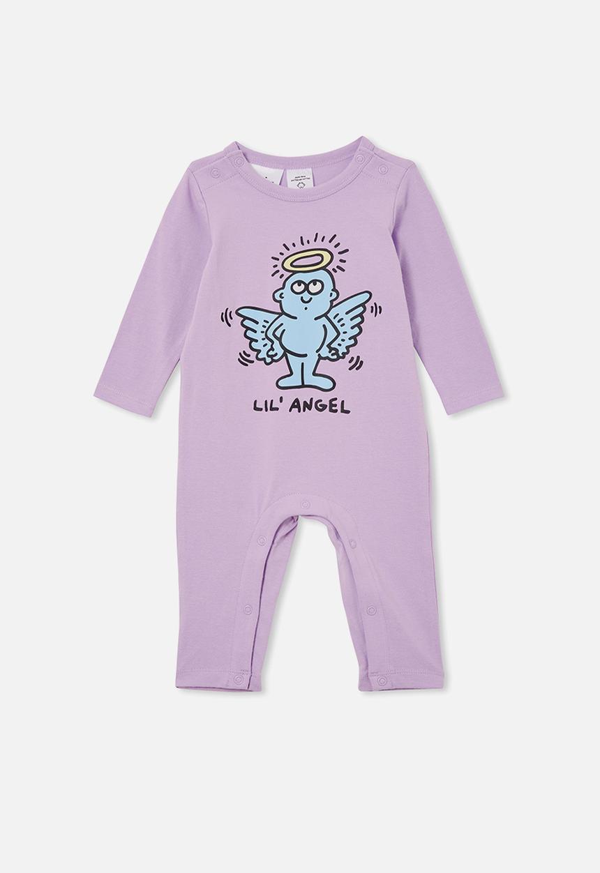 Cotton On - The long sleeve snap romper lcn - lcn kei lilac drop/keith haring lil angel