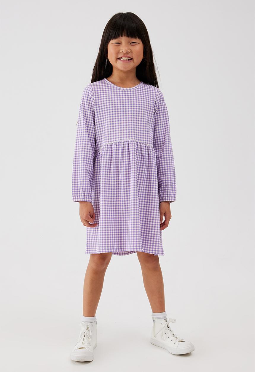 Cotton On - Savannah long sleeve dress - grape soda/gingham rib
