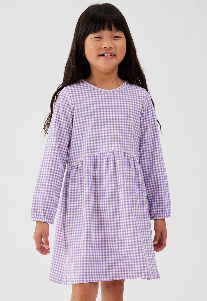Cotton On - Savannah long sleeve dress - grape soda/gingham rib