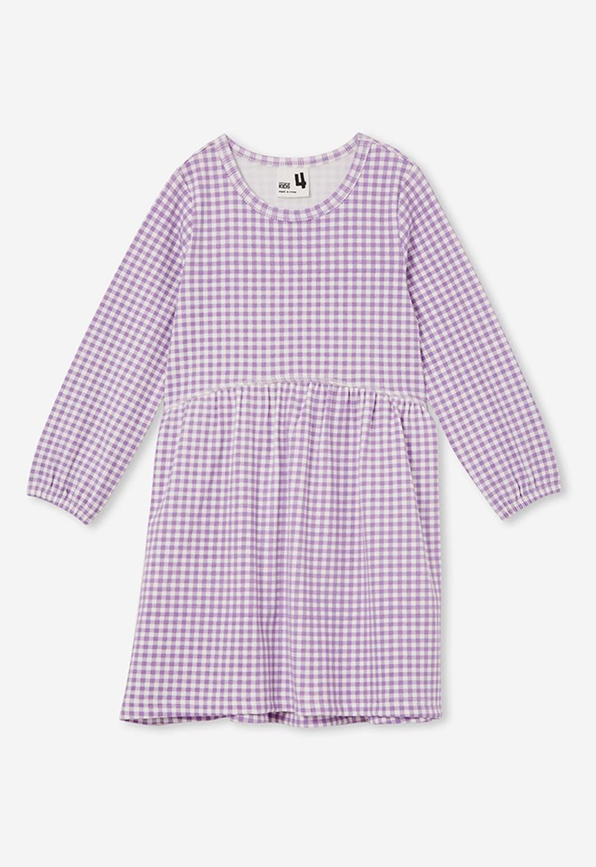 Cotton On - Savannah long sleeve dress - grape soda/gingham rib