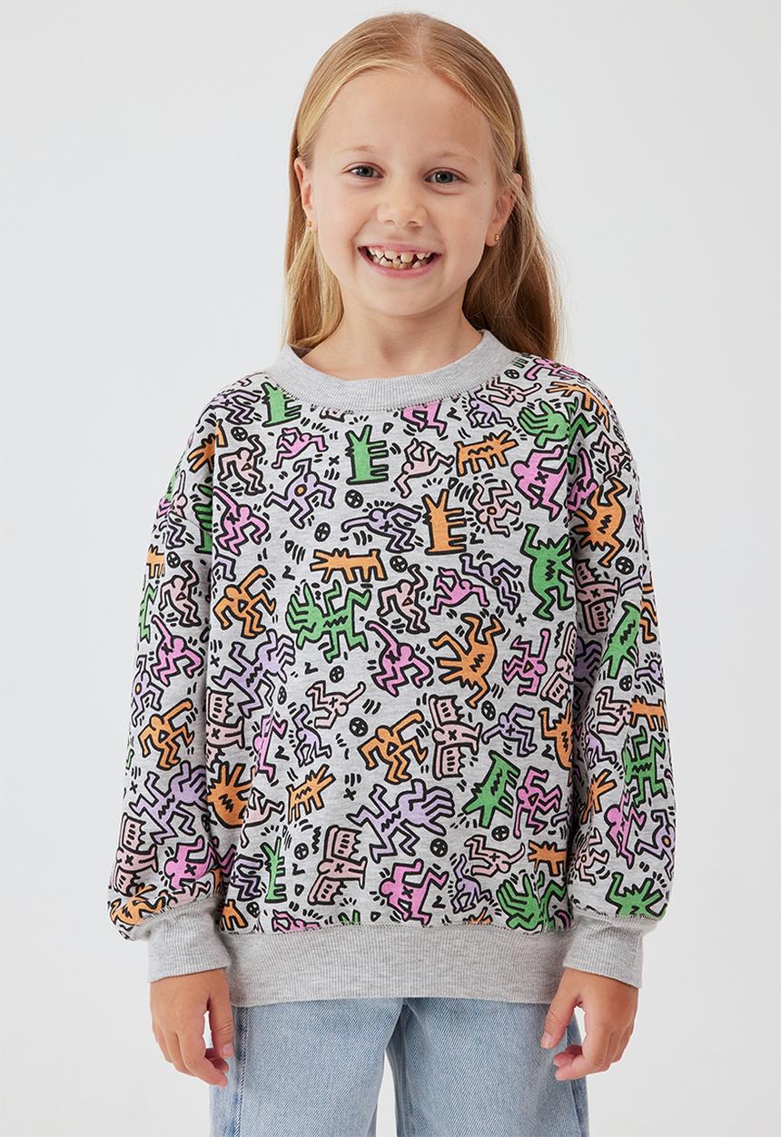 Cotton On - License dusty fleece crew neck - lcn kei keith haring dance/light grey marle