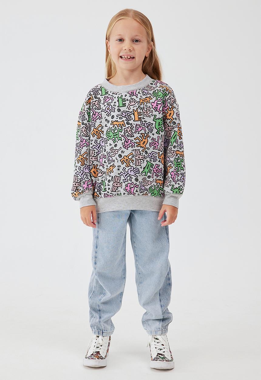 Cotton On - License dusty fleece crew neck - lcn kei keith haring dance/light grey marle