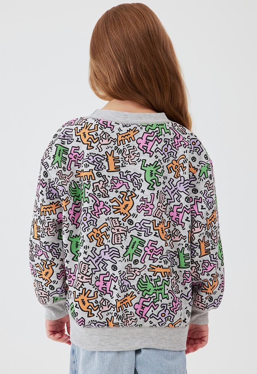 Cotton On - License dusty fleece crew neck - lcn kei keith haring dance/light grey marle