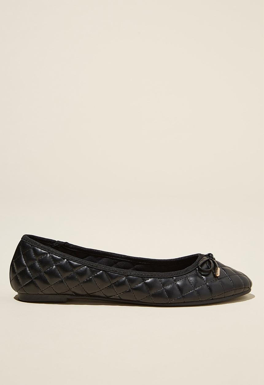 Cotton On - Emma Bow Ballerina - Black Quilted Pu