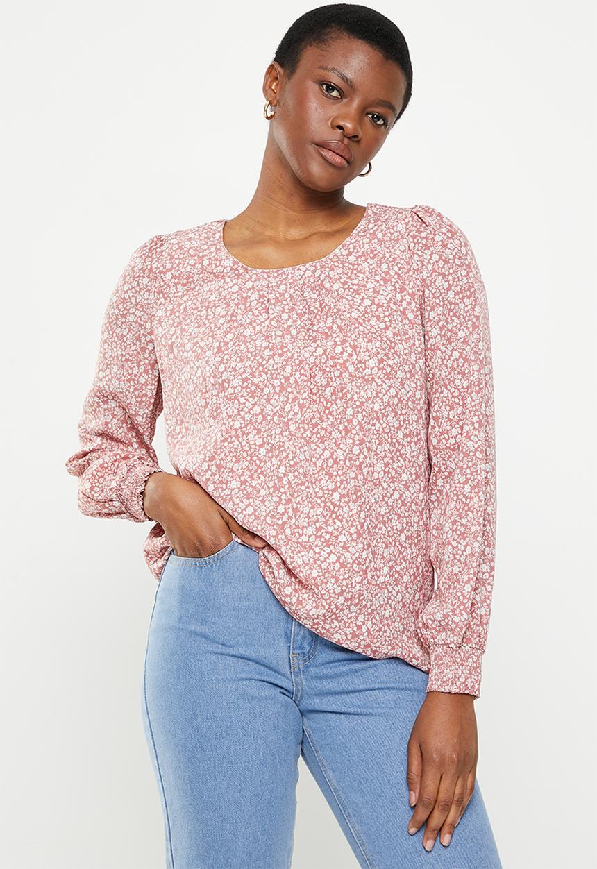 Stella Morgan - Long sleeve ditsy floral blouse - powder pink 