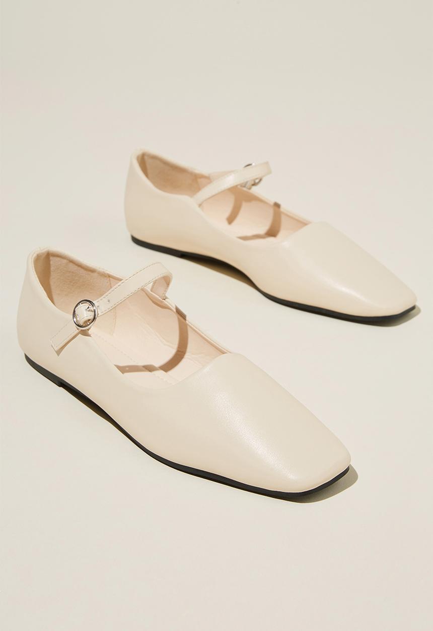 Cotton On - Mary Jane Ballet - Ivory Vegan Leather