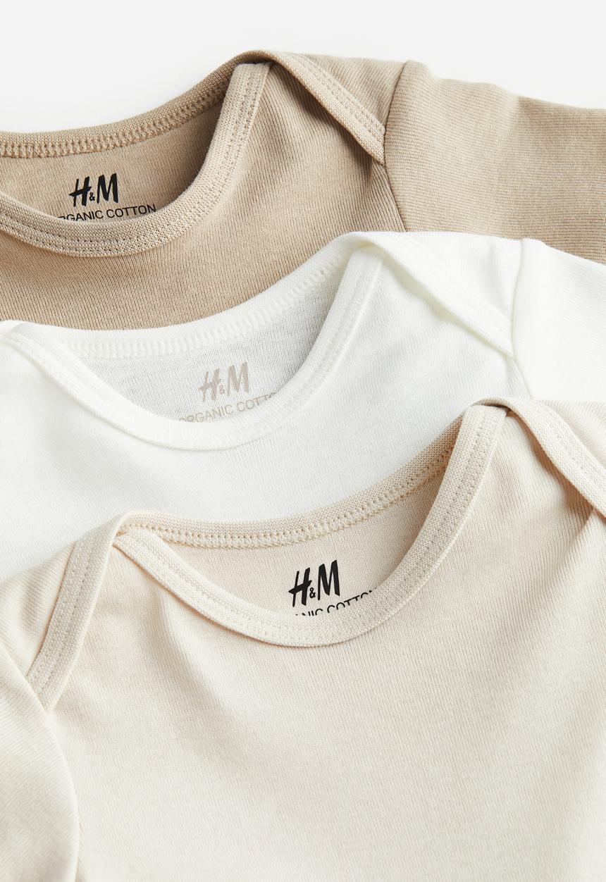 H&M - 3-pack short-sleeved bodysuits - beige