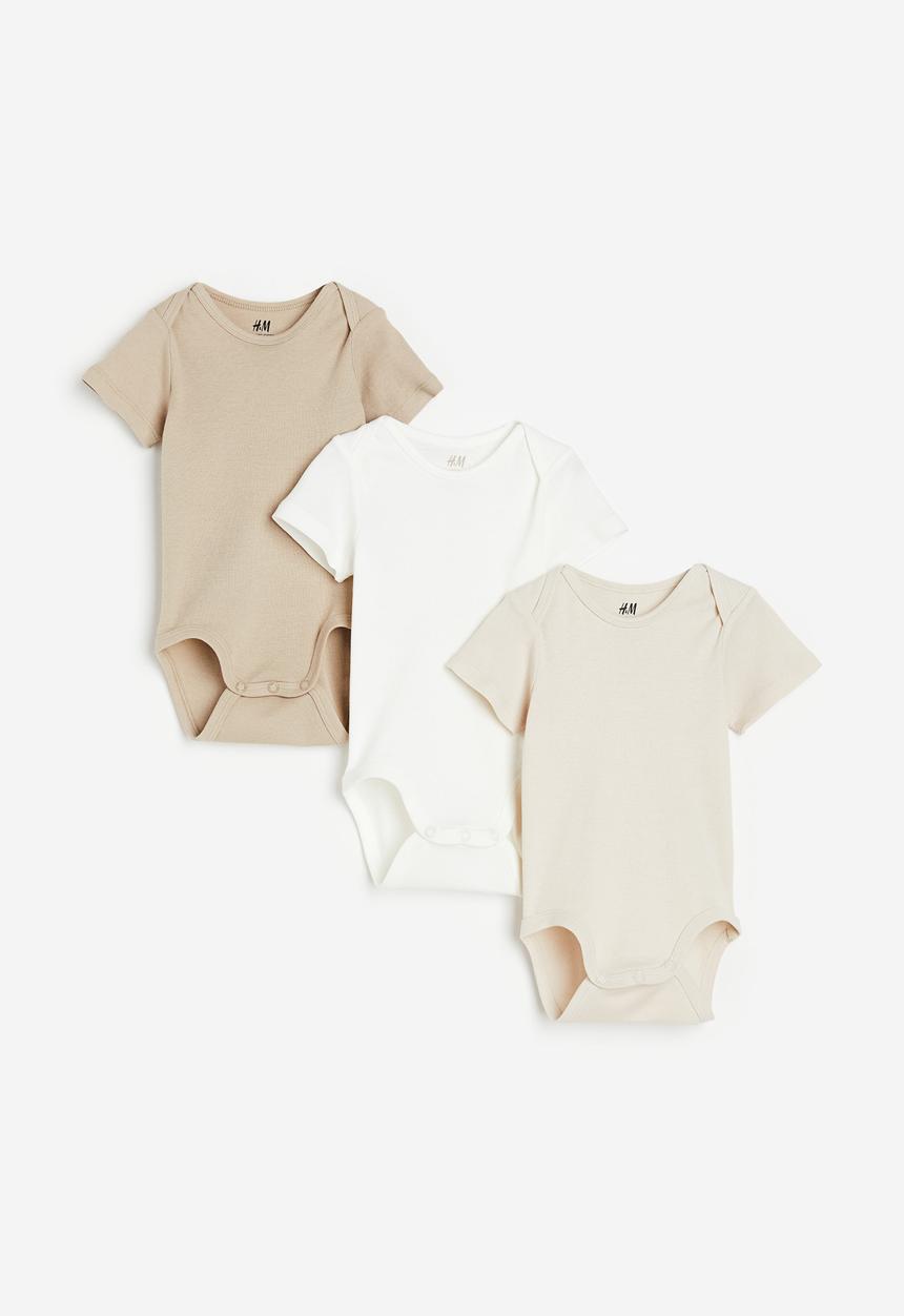 H&M - 3-pack short-sleeved bodysuits - beige