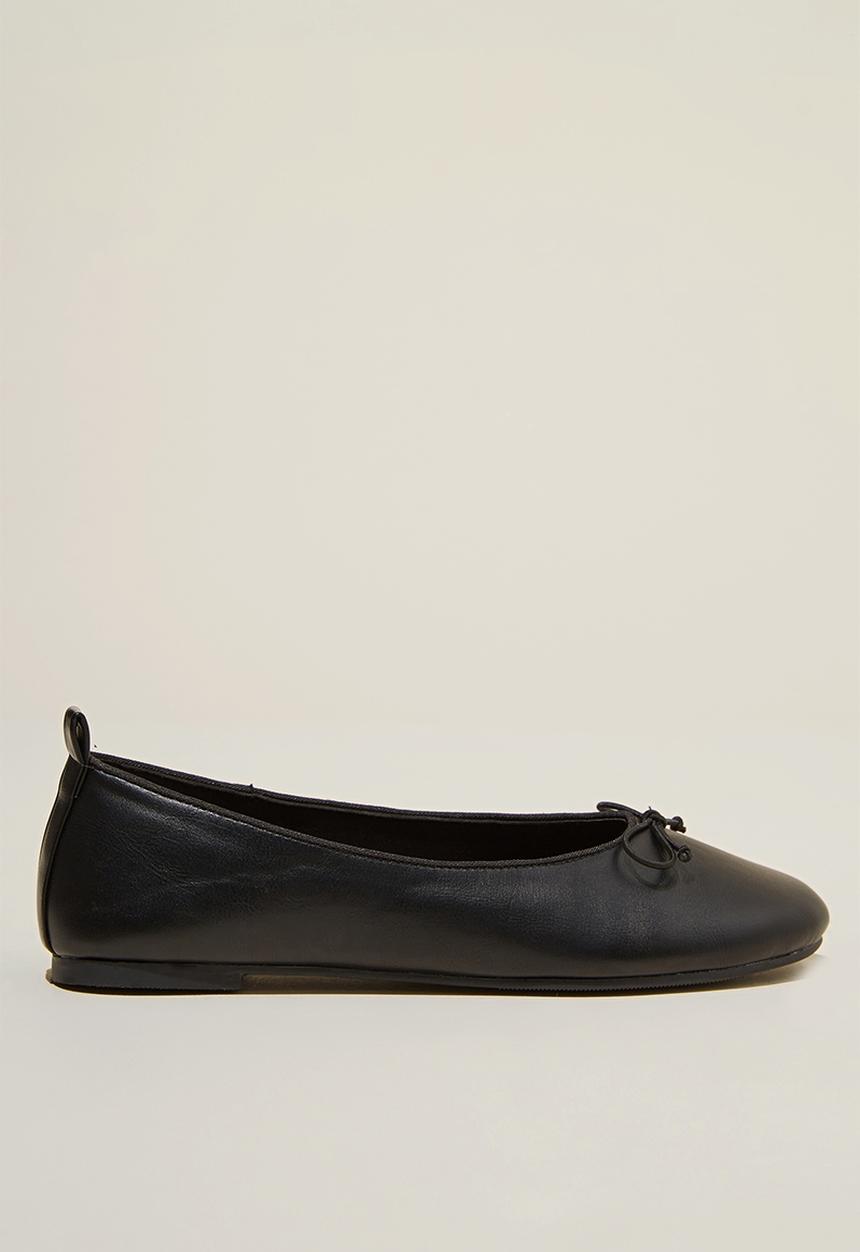 Cotton On - Emily Bow Ballerina - Black Vegan Leather