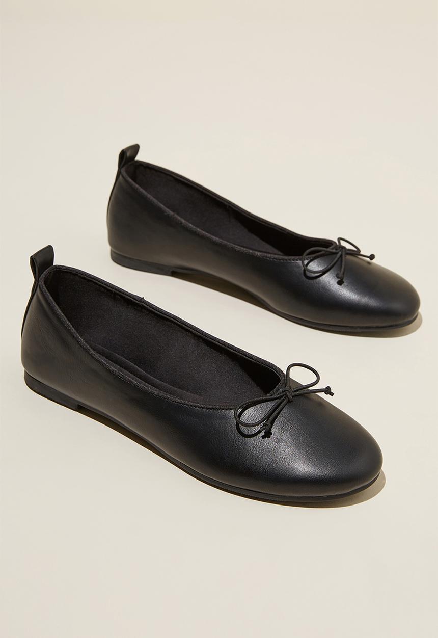 Cotton On - Emily Bow Ballerina - Black Vegan Leather