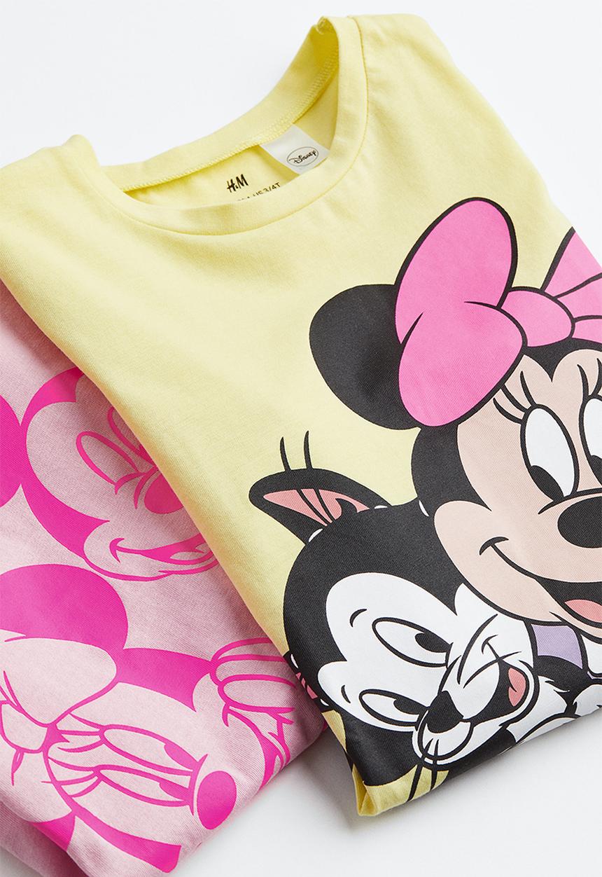 H&M - 3-pack printed jersey tops - light yellow/minnie mouse