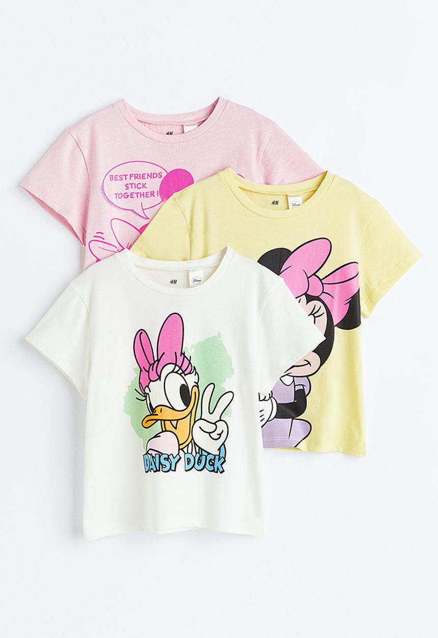 H&M - 3-pack printed jersey tops - light yellow/minnie mouse