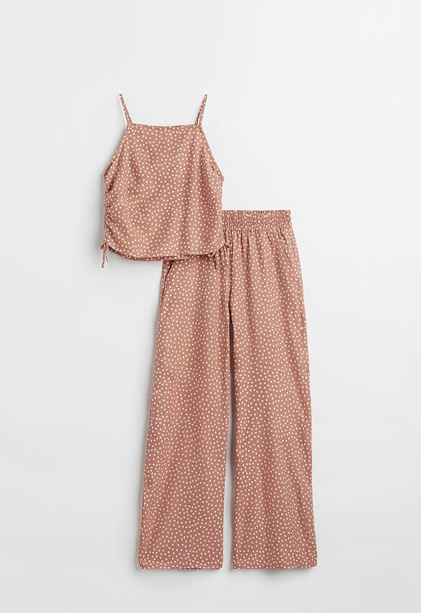 H&M - 2-piece top and trousers set - beige/floral