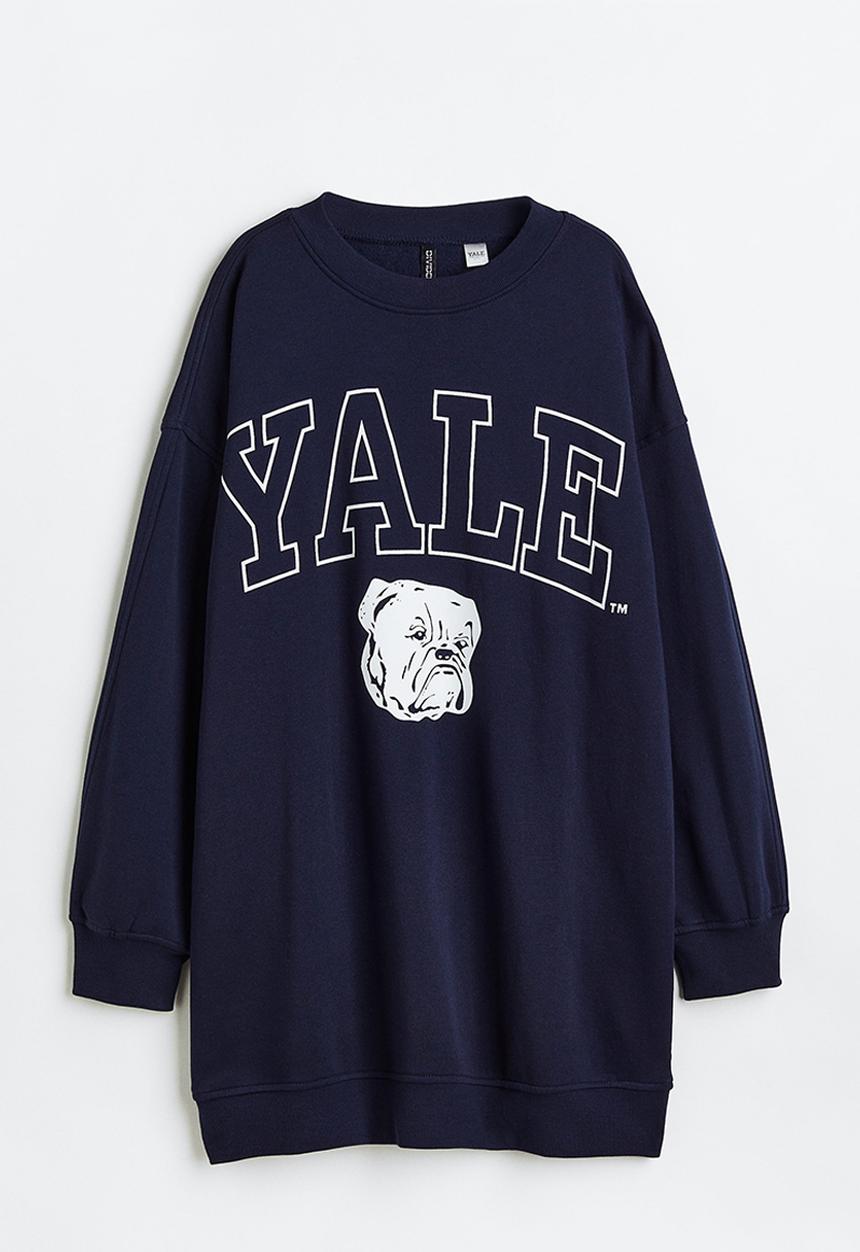 H&M - Oversized printed sweatshirt dress - dark blue/yale 
