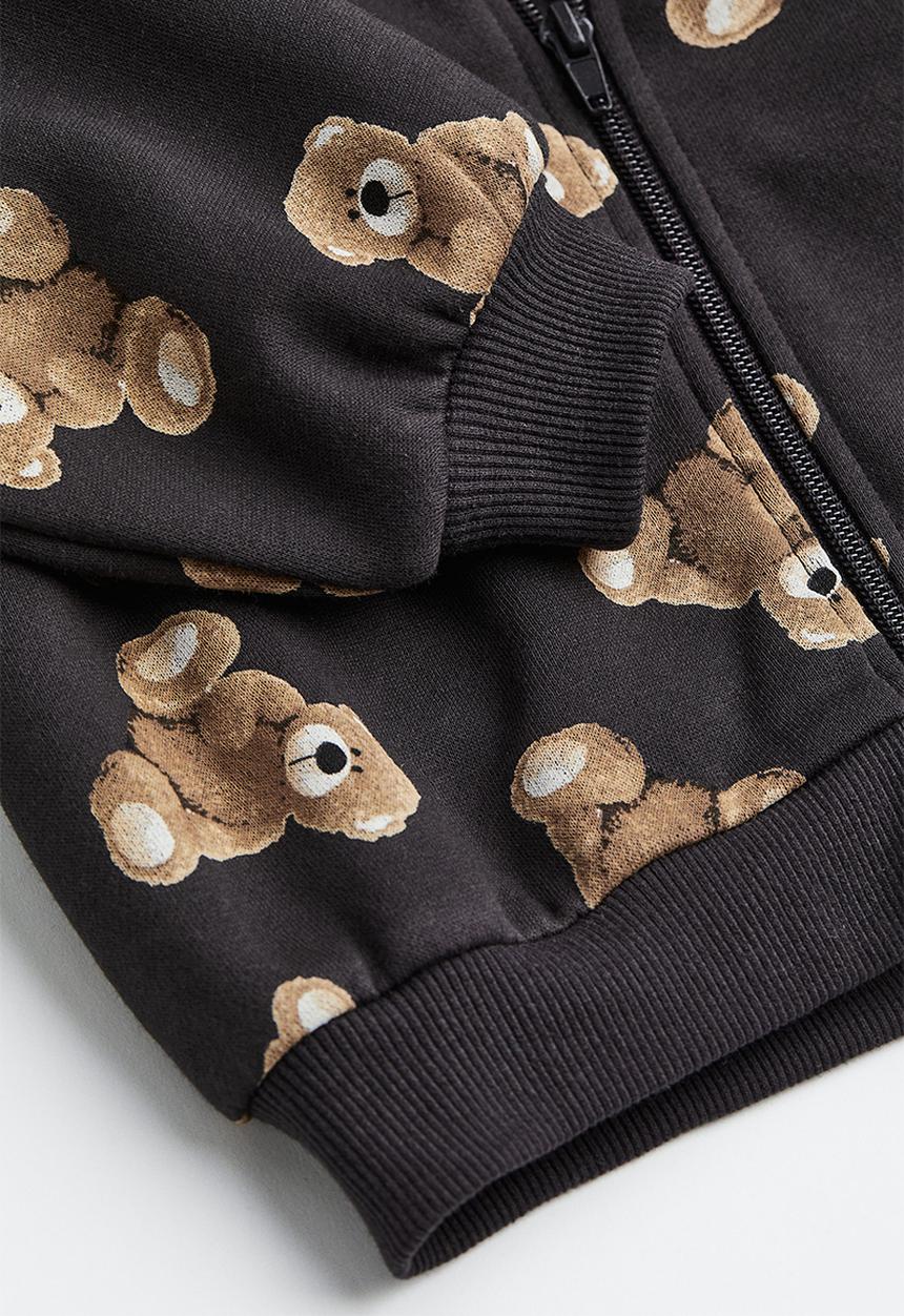 H&M - Zip-through hoodie - dark grey/teddy bears