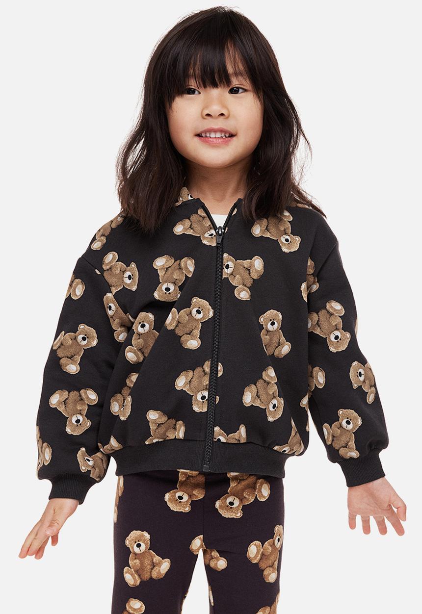 H&M - Zip-through hoodie - dark grey/teddy bears