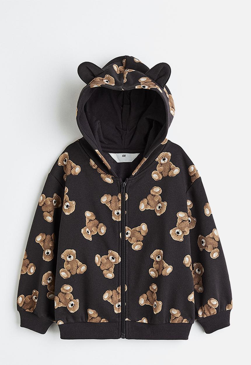 H&M - Zip-through hoodie - dark grey/teddy bears