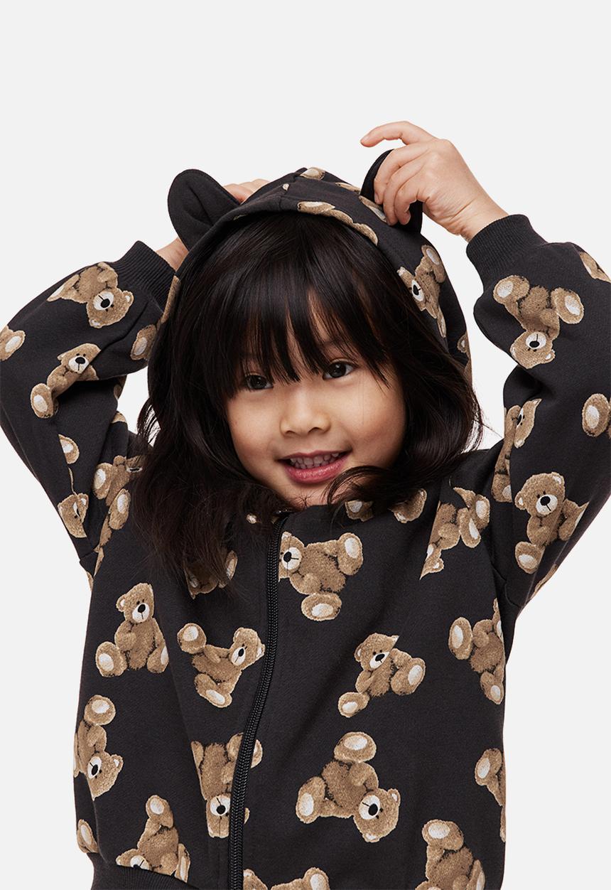 H&M - Zip-through hoodie - dark grey/teddy bears