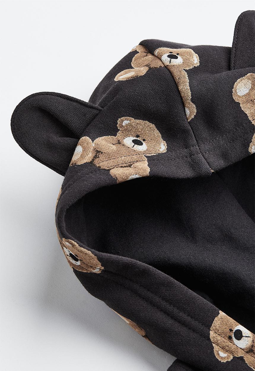 H&M - Zip-through hoodie - dark grey/teddy bears