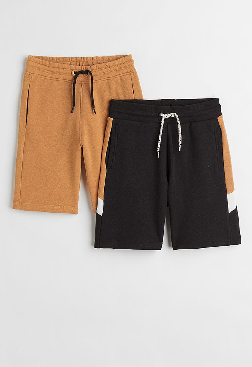 H&M - 2-Pack sweatshirt shorts - black & dark beige 