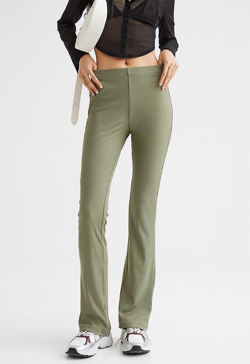 H&M - Ribbed jazz trousers - khaki green 