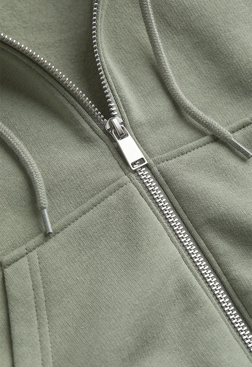 H&M - Cropped zip-through hoodie - light khaki green 