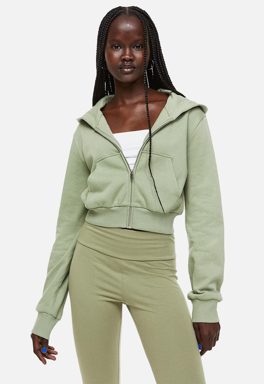 H&M - Cropped zip-through hoodie - green