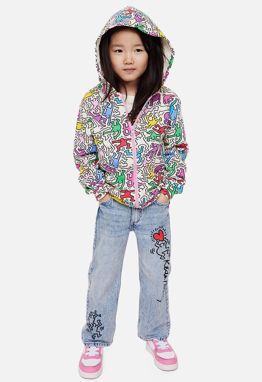 H&M - Keith Haring x H&M: Printed wide fit jeans - light denim blue