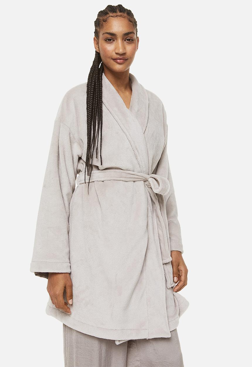 H&M - Fleece dressing gown - light greige 